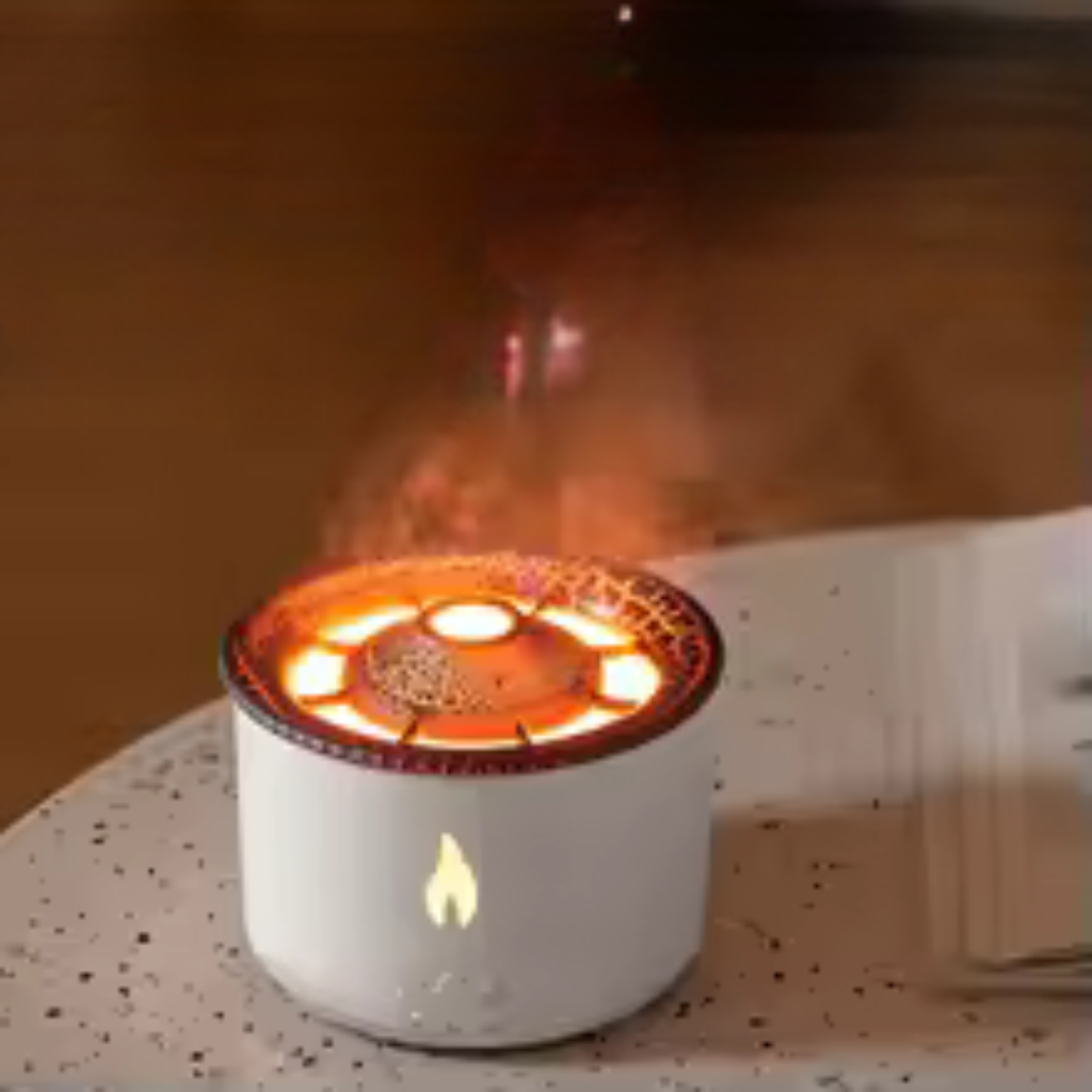 Diffuseur huiles essentielles effet flamme &amp; brume, humidificateur 360 ml, jusqu’à 6 h (Noir/Blanc) | VITALAIR