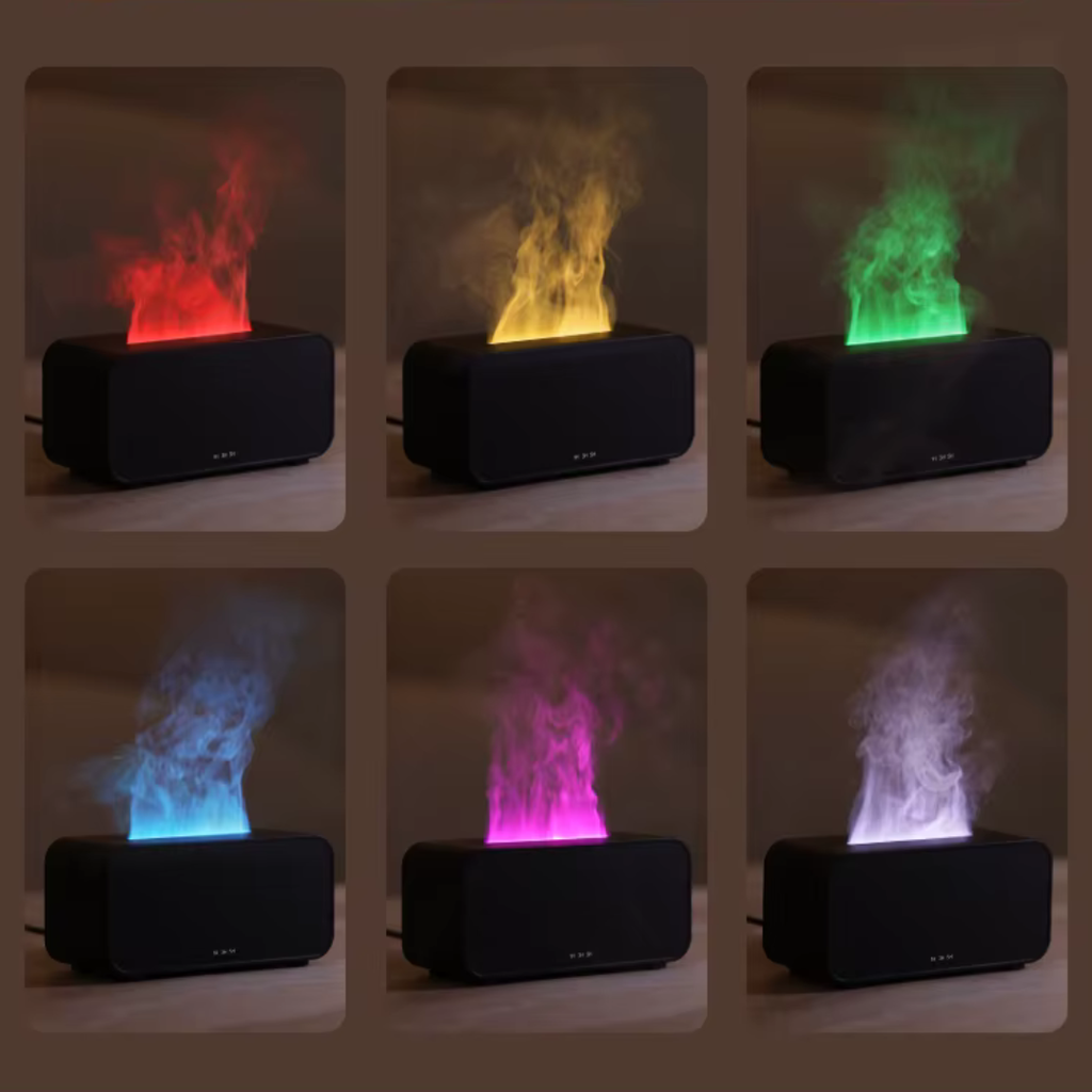 Diffuseur huiles essentielles effet flamme & brume, humidificateur 120 ml, jusqu’à 6 h (Noir) | SOULMIST