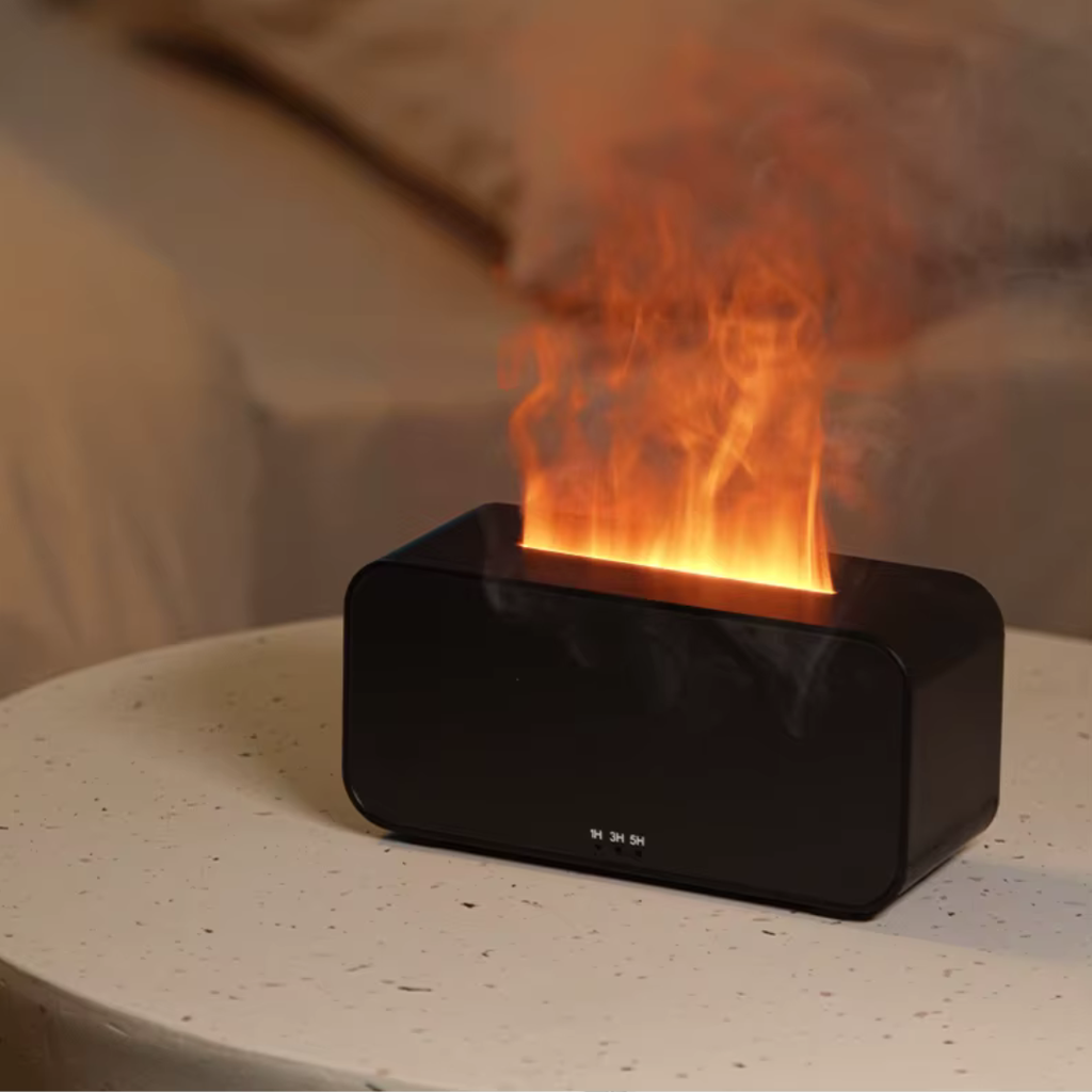 Diffuseur huiles essentielles effet flamme & brume, humidificateur 120 ml, jusqu’à 6 h (Noir) | SOULMIST