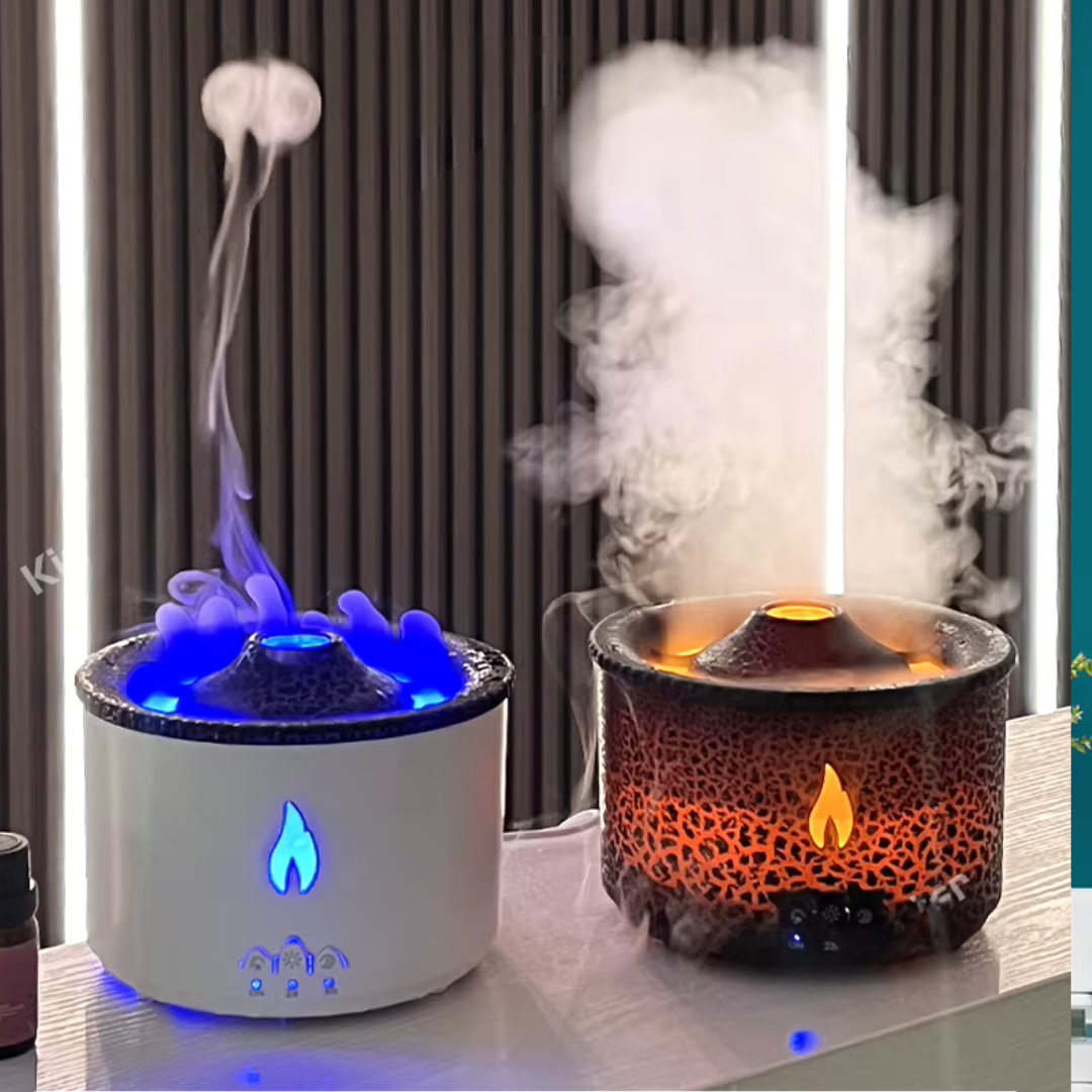 Diffuseur huiles essentielles effet flamme &amp; brume, humidificateur 360 ml, jusqu’à 6 h (Noir/Blanc) | VITALAIR