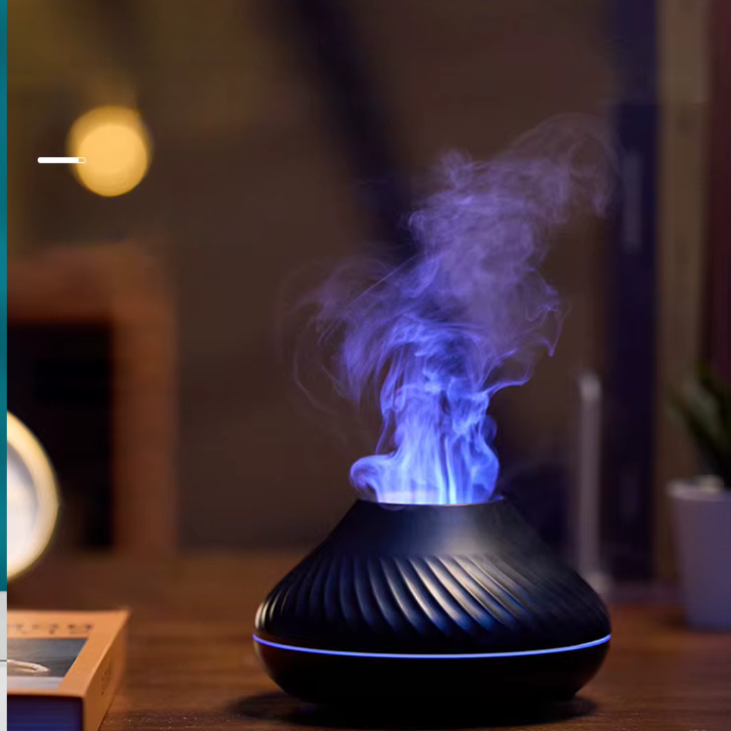 Diffuseur huiles essentielles effet flamme & brume, humidificateur 130 ml, jusqu’à 9 h (Noir/Blanc) | ZENSPHERE