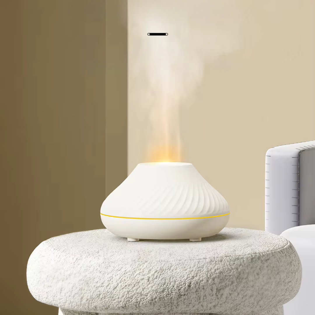 Diffuseur huiles essentielles effet flamme & brume, humidificateur 130 ml, jusqu’à 9 h (Noir/Blanc) | ZENSPHERE