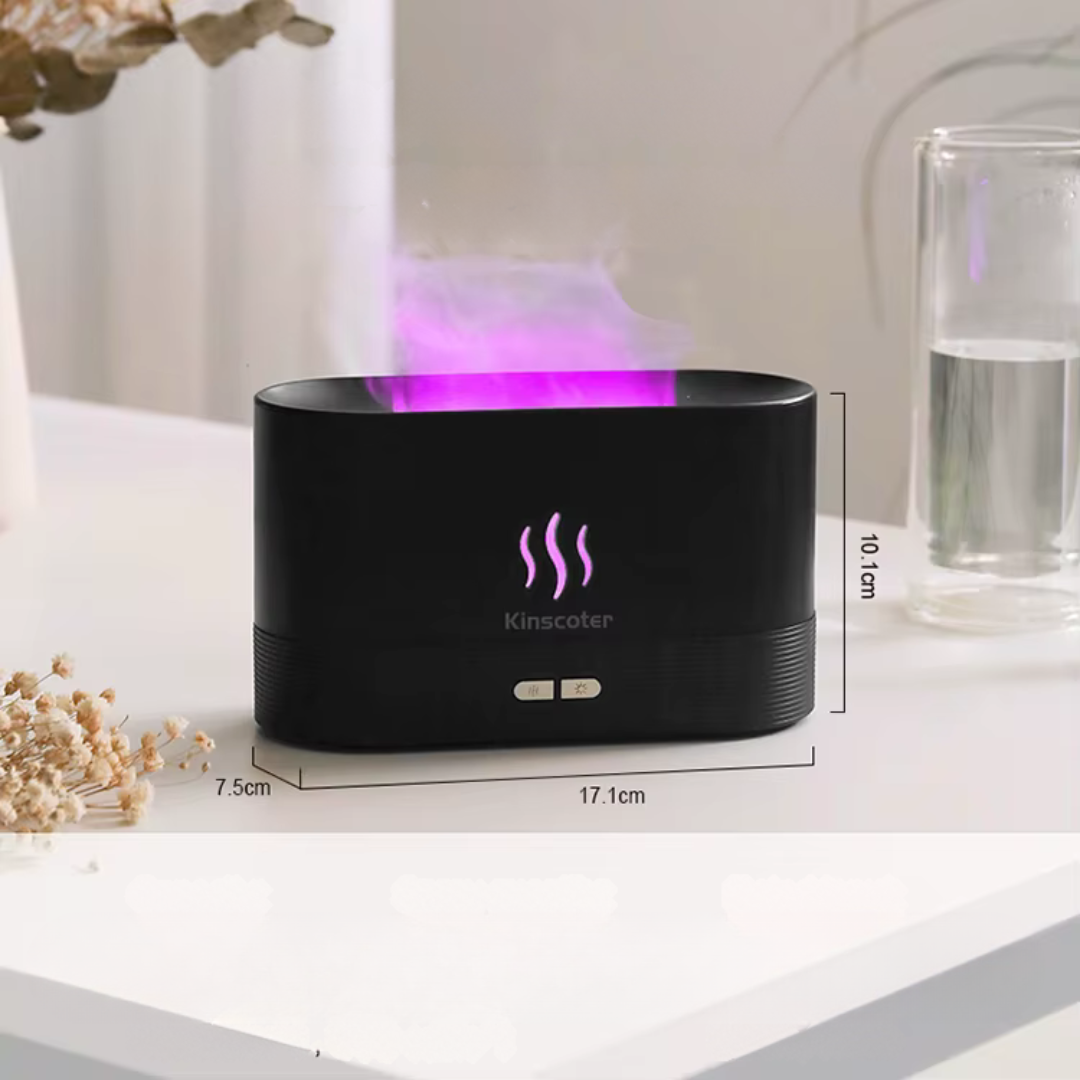 Diffuseur huiles essentielles effet flamme & brume humidificateur 180 ml, 9–12 h (Noir/Blanc)| HARMONY