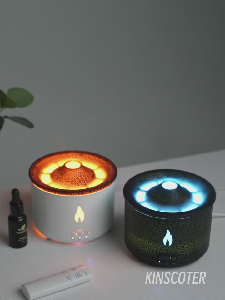 Diffuseur huiles essentielles effet flamme &amp; brume, humidificateur 360 ml, jusqu’à 6 h (Noir/Blanc) | VITALAIR
